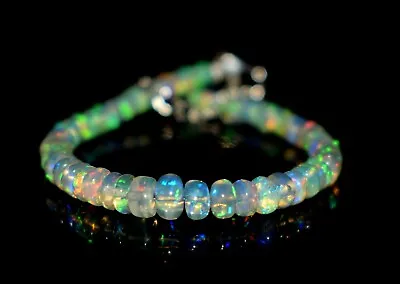 $20.69 • Buy 925 Sterling Silver Natural Ethiopian Opal Gemstone Beads 7 Bracelet ##F1730