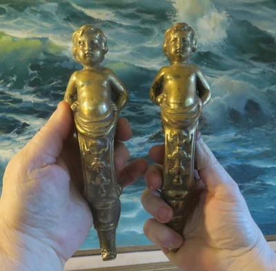 $155 • Buy 2 Mermaid Cherub Brass Bronze Lamp Chandelier Sconce Furniture Parts Vintage