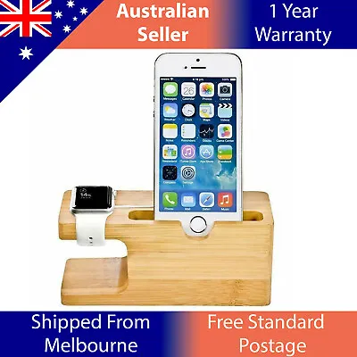 $15.99 • Buy Bamboo Wood Charging Dock Station Charger Holder Stand For IPhone Apple Watch