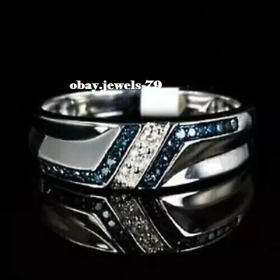 Men's Wedding Band 14K White Gold Plated 3Ct Round Cut Lab-Created Topaz Diamond • $135.37