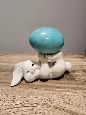 Easter Bunny Holding Turquoise Blue Alabaster Easter Egg • $22