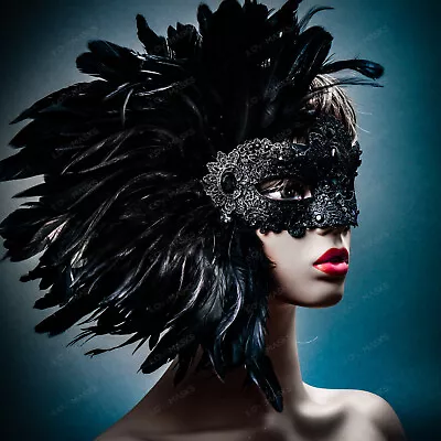 Mardi Gras Women Costume Mask Masquerade Side Feathers Venice Carnival Venetian • $29