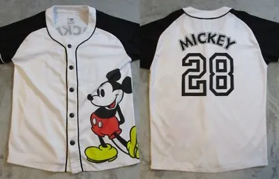 Disney Mickey Mouse Baseball Jersey Shirt Small White Black Preppy Casual Mens • $24