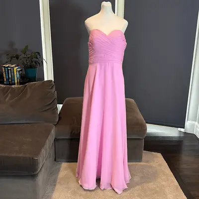 Women’s Sleeveless Pink Chiffon Bridesmaid Prom Party Dress Corset Back Size 14 • £66.59