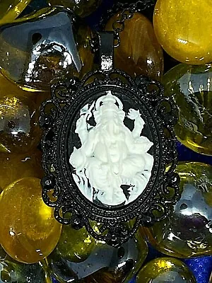 Hindu God Ganesha Elephant White Black Pendant Necklace Good Luck Fortune • $15.29