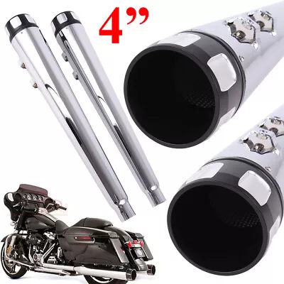 Dna 4  Chrome Megaphone Slip-ons Mufflers Exhaust Pipes For Harley Touring 95-16 • $155.99