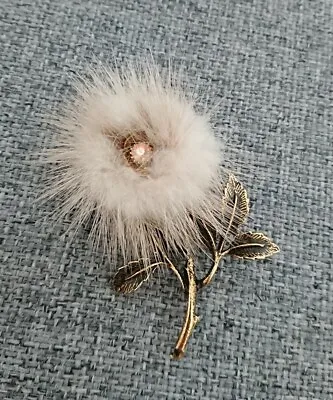 50s Vintage Retro Real Fur Mink Gold Tone Brooch Pin • £8