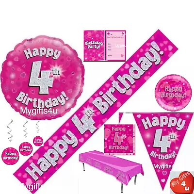 Pink Age 4th & Happy Birthday Party Decorations Bunting Banner Balloons Silver • £2.50