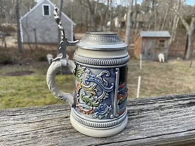 Vintage Handarbeit German Porcelain Beer Stein With Pewter Lid Signed • $35