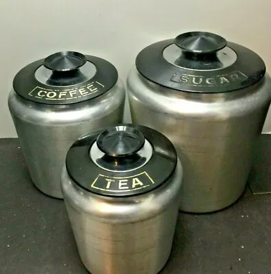 Vintage KROMEX Kitchen Canister Set Spun Aluminum  Sugar Coffee Tea  • $40