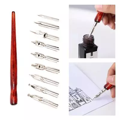 Cartoon Comic Dip Pen Set Calligraphy And 9 Nibs Art Manga Animation For Sketch • £7.93