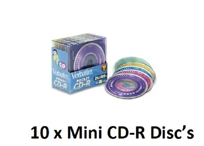 Verbatim Mini CD-R 10 Neon Colour 21min 185MB 1x-16x Pocket Media Rainbow CBST16 • $23.16