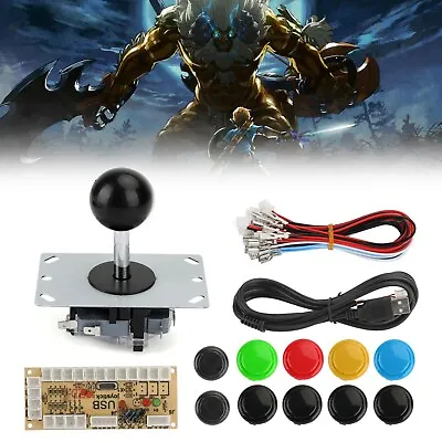 Buttons+Joystick+USB Encoder Arcade Game DIY 3in1 Kits 0 Delay Fits MAME PC RA • £22.78