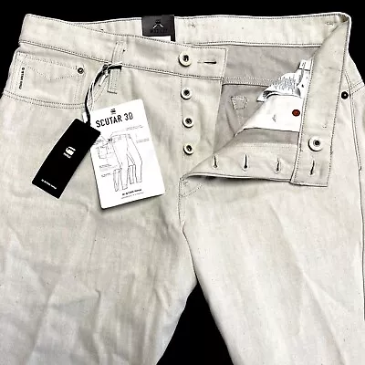 G-Star Raw Men's Scutar 3D Slim Tapered Jeans Ecru Denim W33xL32 $199 • $59.95