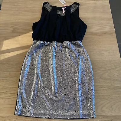 £0.99 • Buy Black And Silver Sequin Dress Size L
