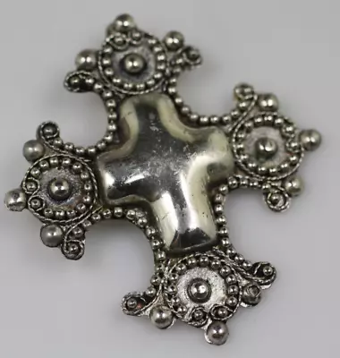 Vintage Elegante Silver Tone Maltese Cross Shape Riveted Bead Edge Pendant Slide • $6.99