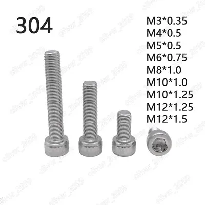Fine Thread M3 - M12 304 Stainless Steel Hex Socket Bolts Cap Head Screws DIN912 • $127.46