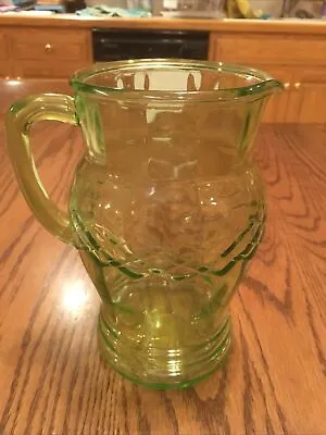 Vintage Pitcher Uranium Green Vaseline Depression Glass Diamond Pattern 6 CUP • $50.31