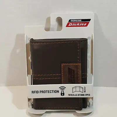 Genuine Dickies 31GD110011 RFID Protection Trifold W/Zipper Brown Leather Wallet • $16