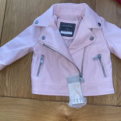 G581 Girls Pink Faux Leather Jacket Age 3-6 Months • £7.50