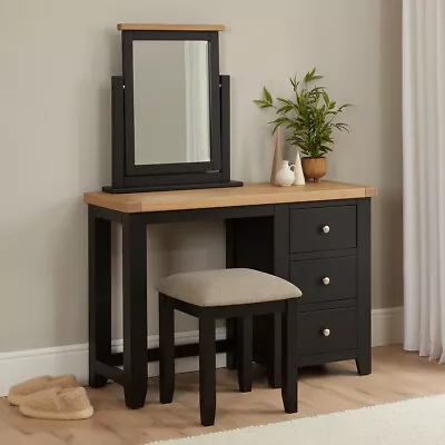 Cheshire Black Painted Oak Pedestal Dressing Table Set With Mirror And Stool • £449