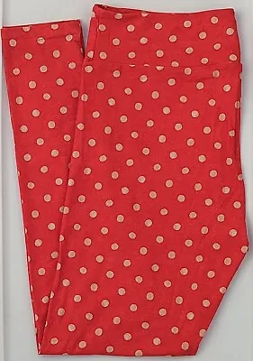 TC LuLaRoe Tall & Curvy Leggings Polka Dot Pink Red V15 • $7.90