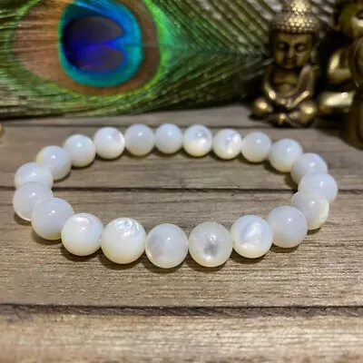 Mother Of Pearl Bracelet White Mother Of Pearl Stones Beaded Bracelet Gift • $11.89