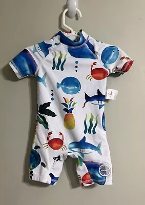 BONVERANO Full Coverage Baby Boy Swimsuit Size 3-6 Months In Excellent Condition • $15.99