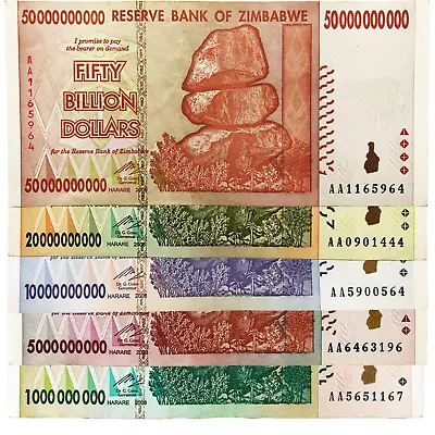 Zimbabwe 1 5 10 20 50 Billion Dollar Bills Money Currency Hyperinflation • $10.99