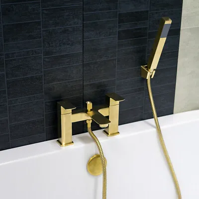 £148.95 • Buy Bath Mixer Taps With Shower Handset & Hose Stylish Gold Brushed Brass Finish