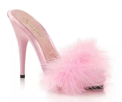 Fabulicious POISE-501F Satin-Maribou Fur 5  High Heel Platform Slide Sandal.  • $55