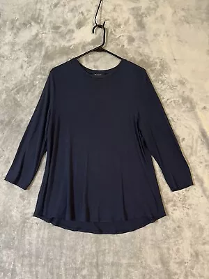 H By Halston Womens M Navy Blue Long Sleeve Jersey Knit Modal Stretchy Tunic Top • $21.95