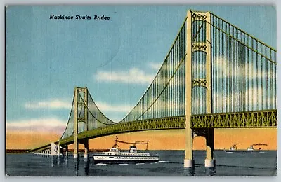 Mackinac Island Michigan - Mackinac Straits Bridge - Vintage Postcard - Posted • $4.49