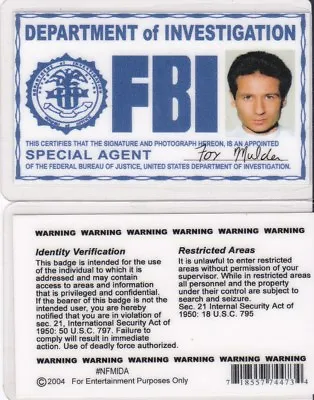 $8.96 • Buy The X-Files  Agent Fox Mulder Drivers License Halloween Costume Attire Badge Id