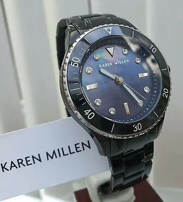 New KAREN MILLEN Ladies Watch Swarovski Crystals Blue Dial  RRP £220 (KM64 • £79.99