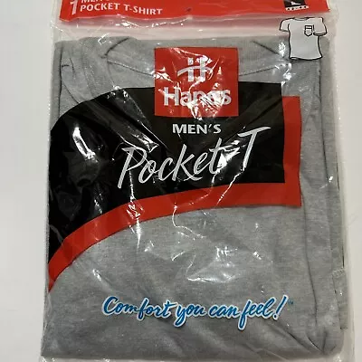 Vtg Hanes Pocket-T Shirt L 42-44 1997 NOS Deadstock Cotton Poly Blend Gray • $19.99