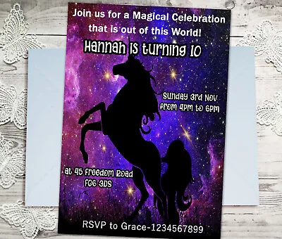 Personalised Galaxy Unicorn Birthday Party Invites Party Invitations Pack Of 10 • £3.42