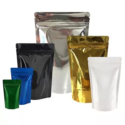 Glossy Shiny Foil Resealable Zip Lock Bags Stand Up Pouches Food Grade Heat Seal • £268.49