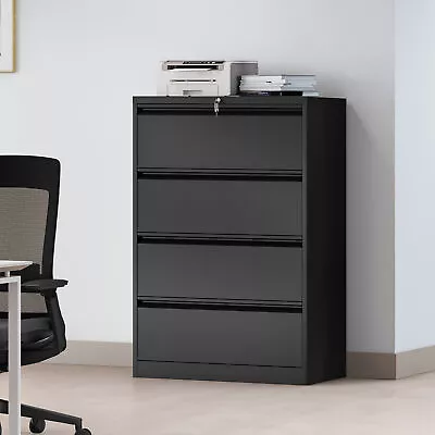 TAUS Metal 4 Drawer Lateral File Cabinet Metal Filing Storage Cabinet With Lock • $329.99