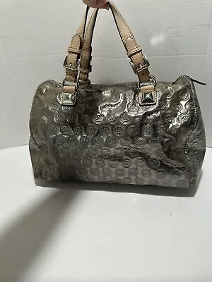 MICHAEL KORS  MIRROR METALLIC LOGO SATCHEL BAG Silver Purse Read Description • $47.90