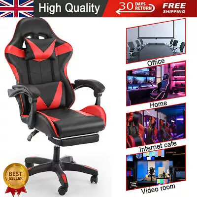 Faux Leather Racing Gaming Chair Swivel Office Gamer Desk Chair Adjustable New • £43.99