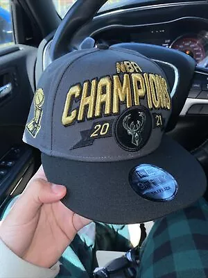  Milwaukee Bucks 2021 NBA Champions 9FIFTY Snapback Hat Cap Gray Black New Era • $20