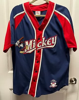 Disney Store Mickey Mouse Embroidered Baseball Jersey Navy & Red Size Medium • $27.98