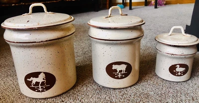 $18.50 • Buy Vintage Kitchen Tin Canister Set