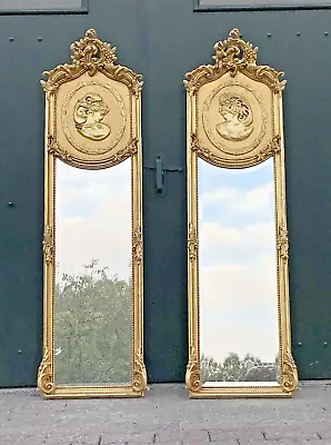 Full-Length Floor Mirrors With Woman's Faces In Antique Gold -2 Pieces • £1531.76