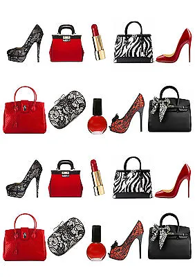  20 Stand Up Party Girl Red Handbag Shoes Edible Wafer Paper Cake Toppers • £2.49