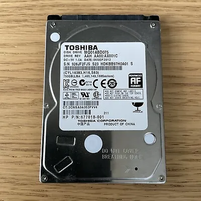 Toshiba 750GB 2.5  SATA Laptop PS4 HDD Hard Disk Drive MQ01ABD075 5400RPM • £11.99