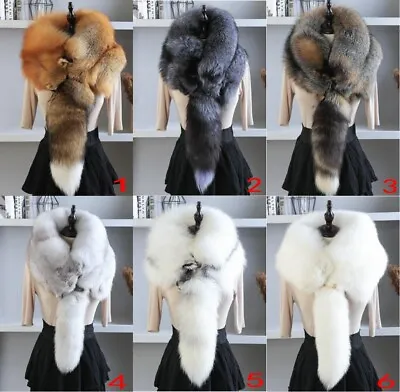 100% Real Fox Fur Scarf Collar Scarves Shawl Stole Wrap Cosplay Scarves Gift • $89.99