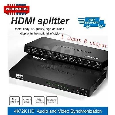 1X8 8 Port HDMI Splitter Switch 1 In 8 Out Repeater Amplifier Hub 3D 4K HD 1080P • $29.99