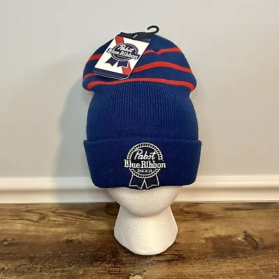 Pabst Blue Ribbon Beanie Hat Cap PBR Logo Blue Red Striped Winter Beer NEW • $19.99